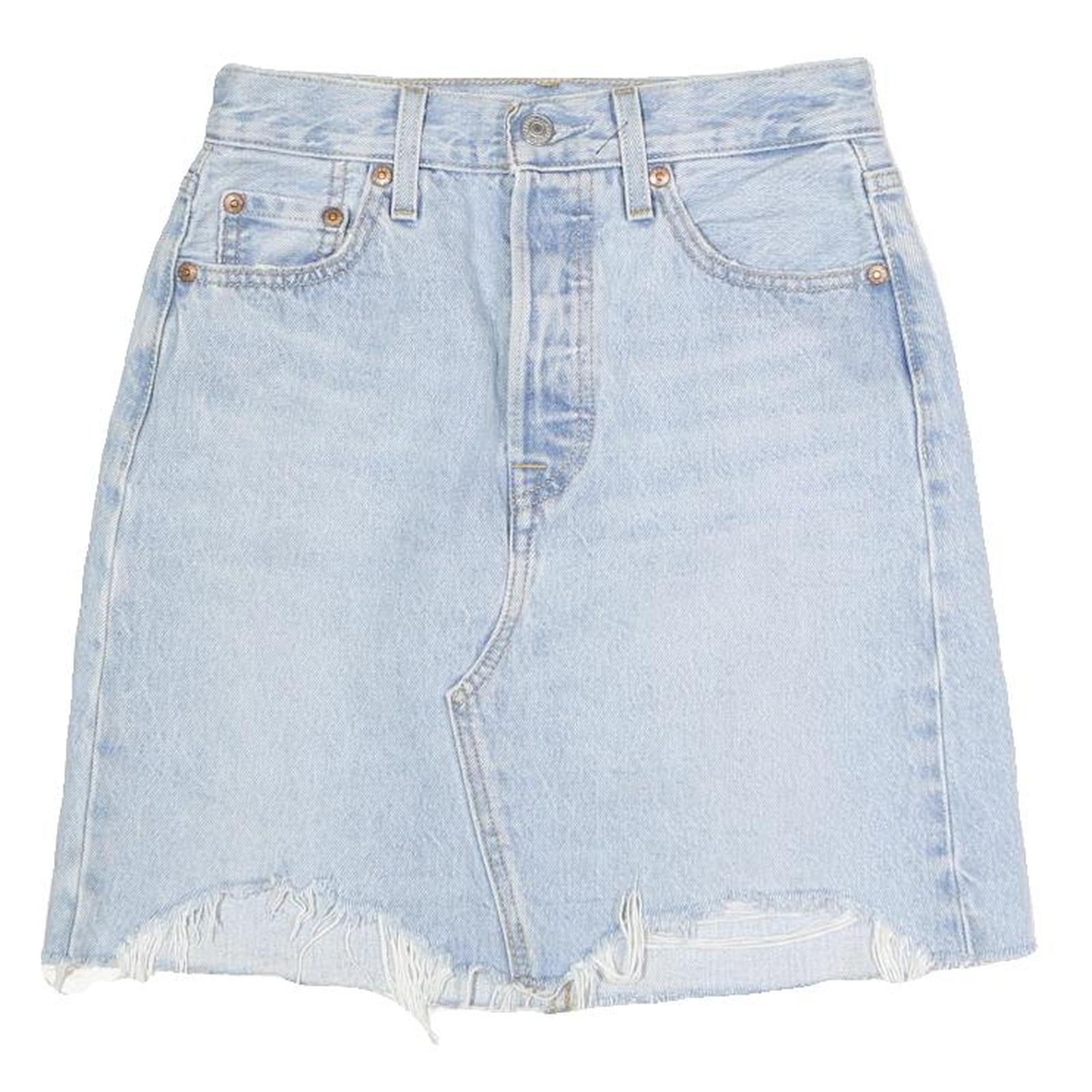 LEVI'S Womens Blue Denim Skater Short Cotton Blend XS Distressed Raw Hem Mini
