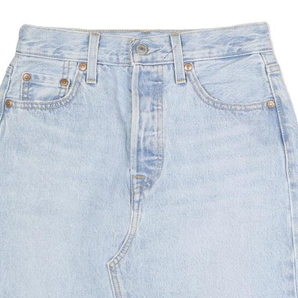 LEVI'S Womens Blue Denim Skater Short Cotton Blend XS Distressed Raw Hem Mini