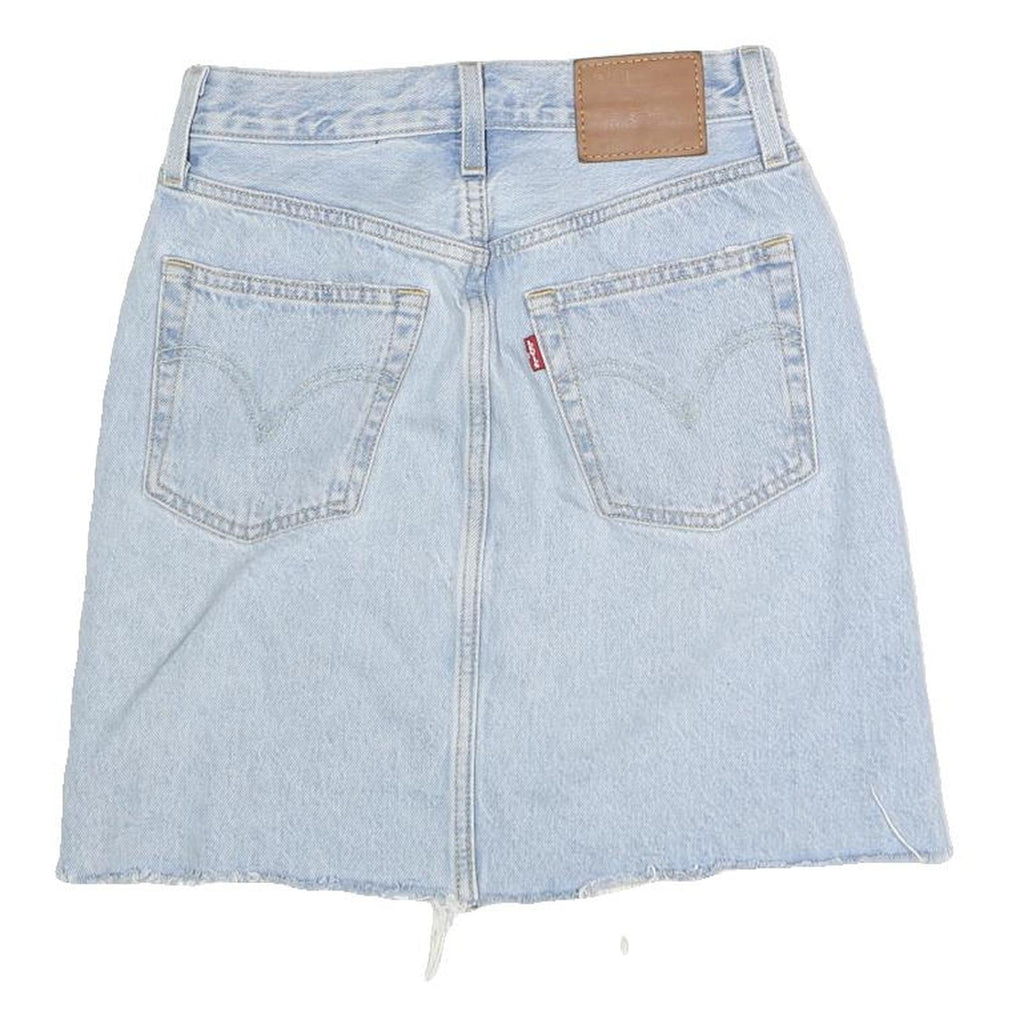 LEVI'S Womens Blue Denim Skater Short Cotton Blend XS Distressed Raw Hem Mini