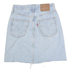 LEVI'S Womens Blue Denim Skater Short Cotton Blend XS Distressed Raw Hem Mini