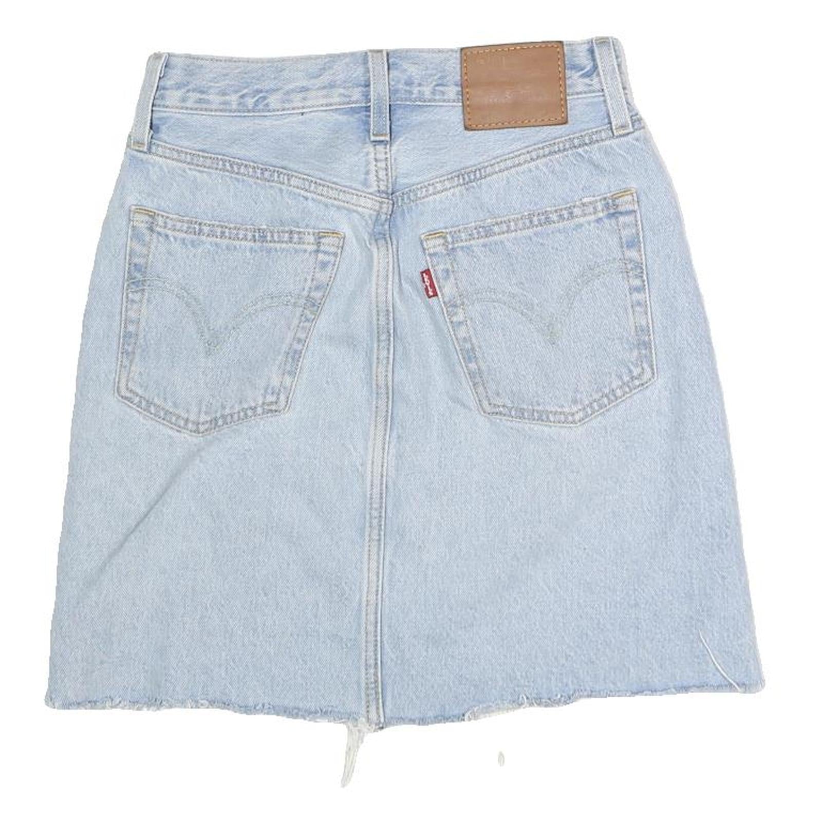 LEVI'S Womens Blue Denim Skater Short Cotton Blend XS Distressed Raw Hem Mini