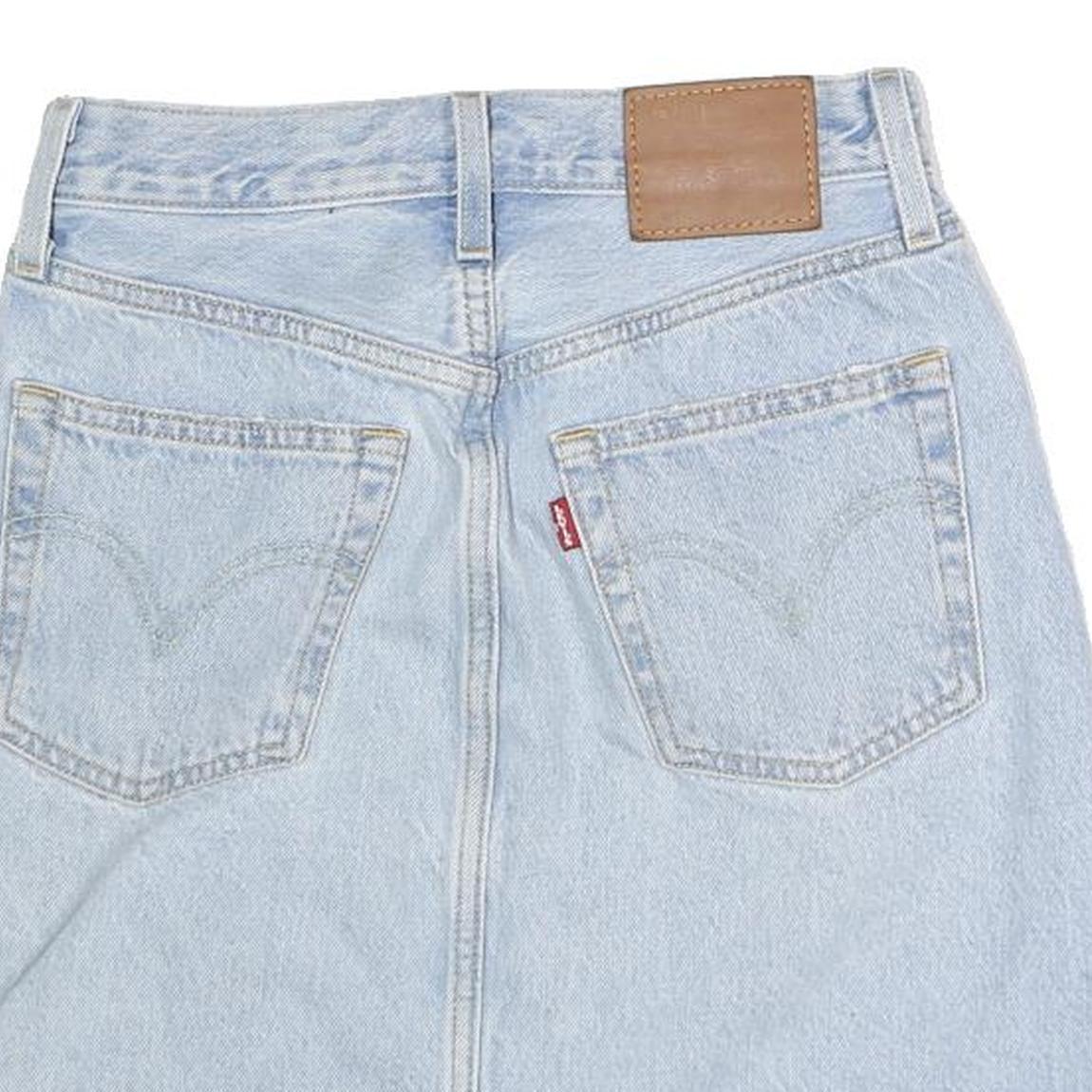 LEVI'S Womens Blue Denim Skater Short Cotton Blend XS Distressed Raw Hem Mini