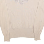 MONSOON Womens Beige Cotton Blend Embroidered Neck Top Long Sleeve Scoop Neck L