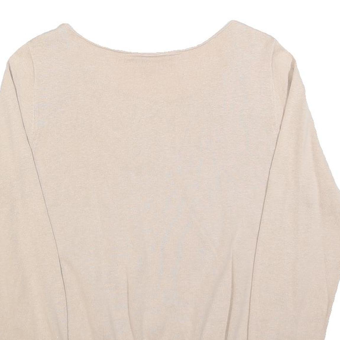 MONSOON Womens Beige Cotton Blend Embroidered Neck Top Long Sleeve Scoop Neck L