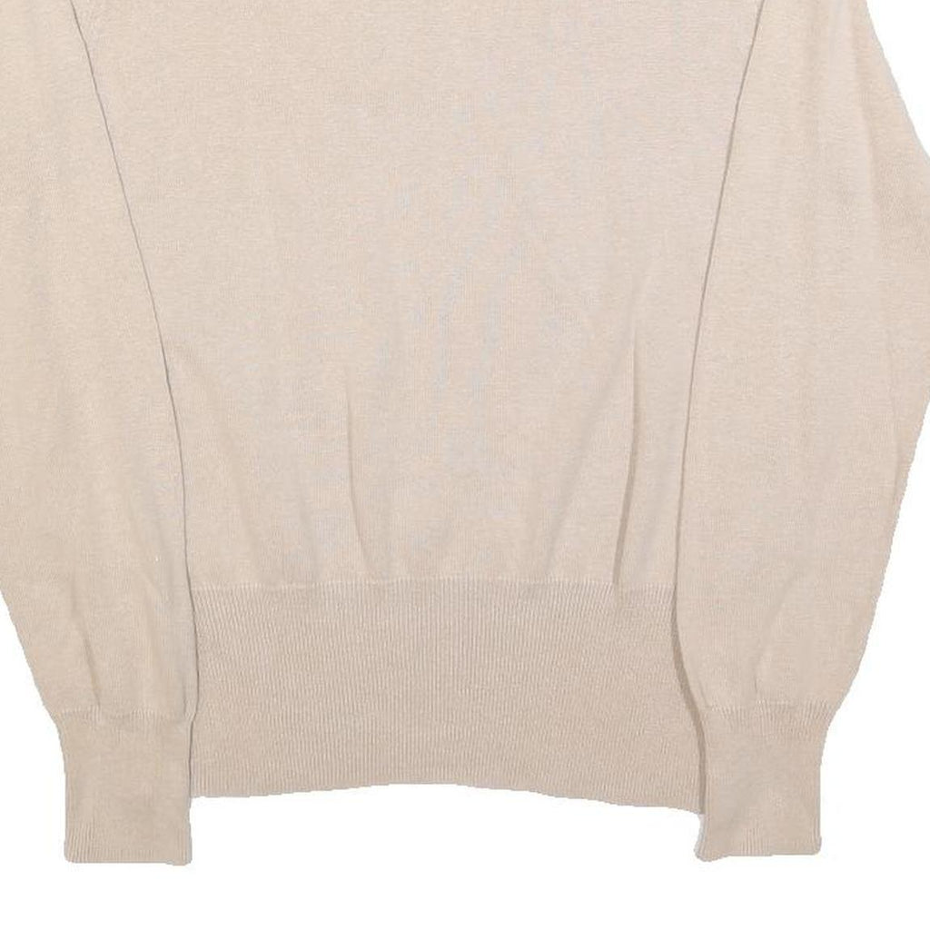 MONSOON Womens Beige Cotton Blend Embroidered Neck Top Long Sleeve Scoop Neck L