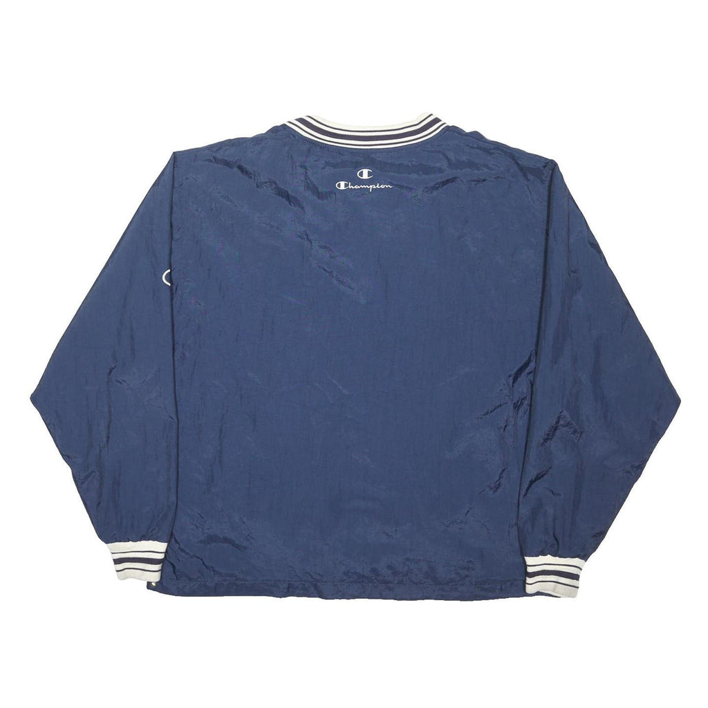 CHAMPION Mens Navy Blue Track Jacket L Polyester Blend V Neck Striped Cuffs