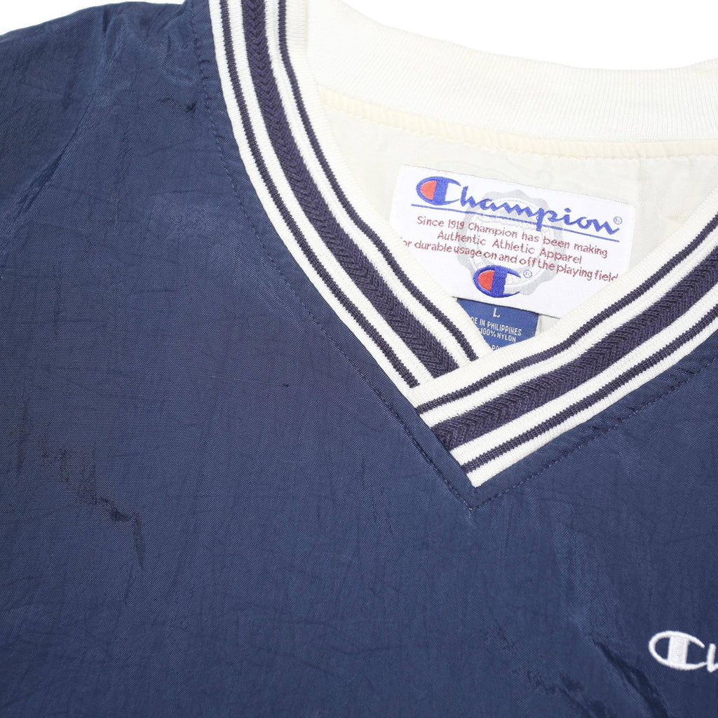 CHAMPION Mens Navy Blue Track Jacket L Polyester Blend V Neck Striped Cuffs