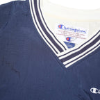 CHAMPION Mens Navy Blue Track Jacket L Polyester Blend V Neck Striped Cuffs