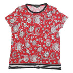LAUREN RALPH LAUREN Womens Red & White Printed Short Sleeve Round Neck Top 2XL