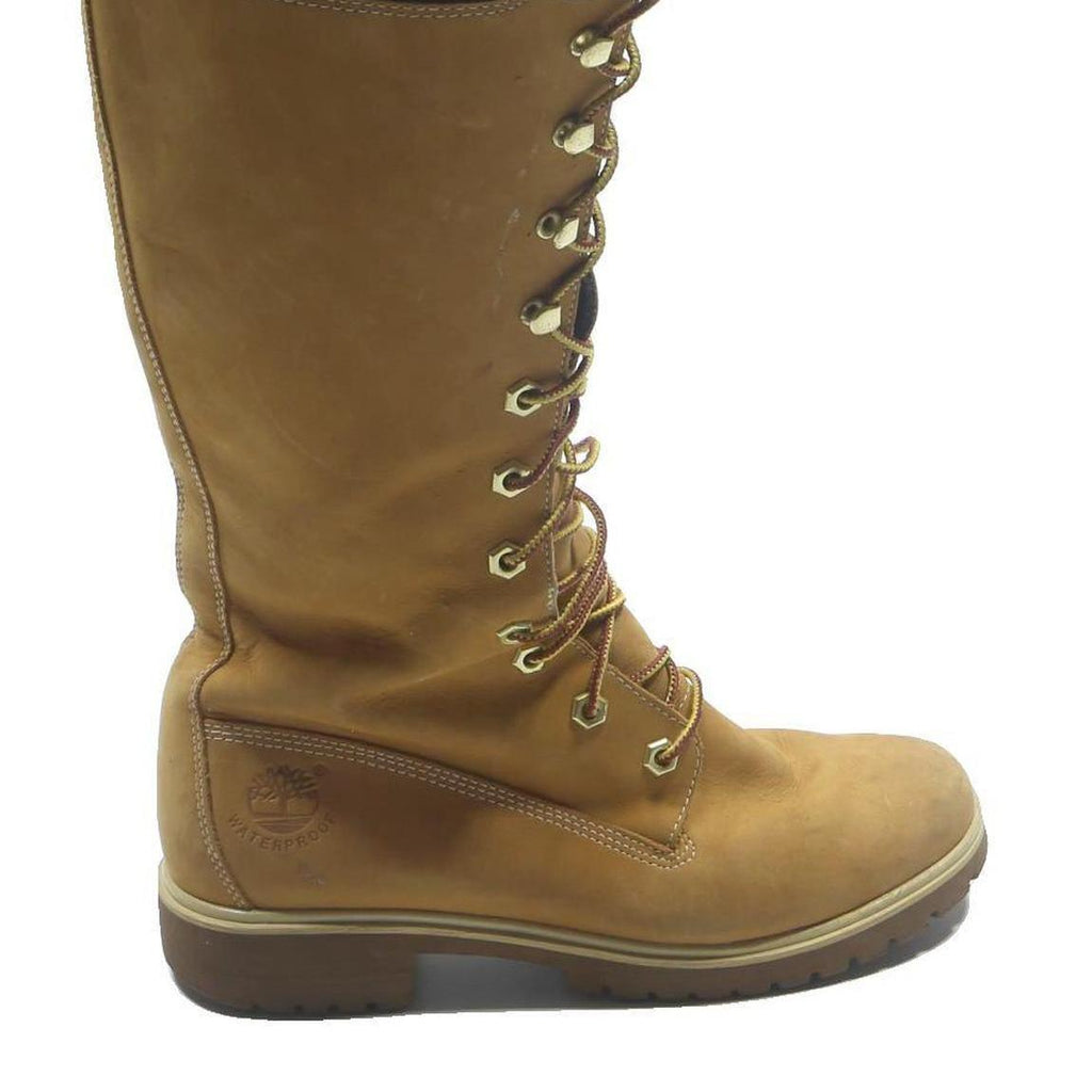 TIMBERLAND Womens 14-Eye Lace-Up High Knee Boots Tan & Black Leather UK 4.5