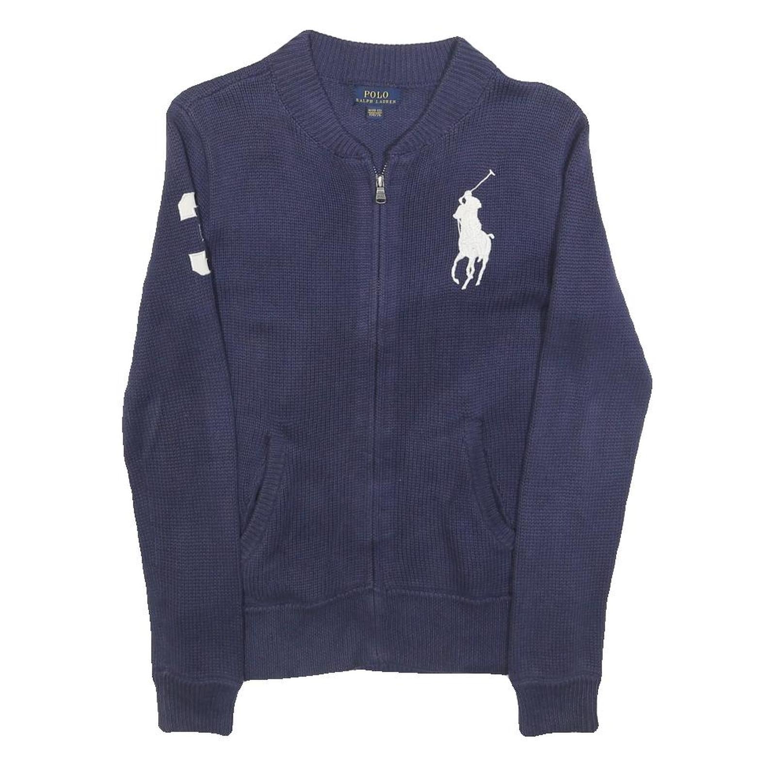 POLO RALPH LAUREN Girls Navy Patterned Jumper Crew Neck Basic Knit M Zip Front
