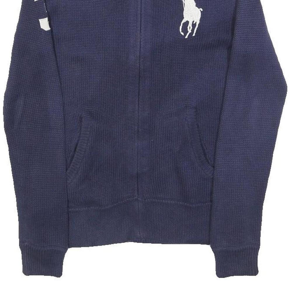 POLO RALPH LAUREN Girls Navy Patterned Jumper Crew Neck Basic Knit M Zip Front
