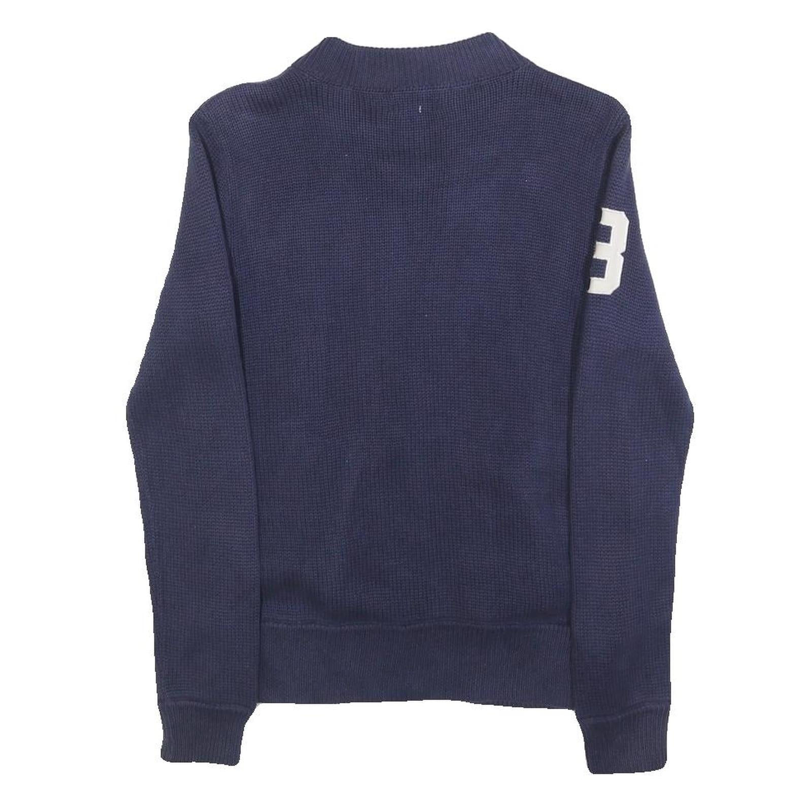 POLO RALPH LAUREN Girls Navy Patterned Jumper Crew Neck Basic Knit M Zip Front