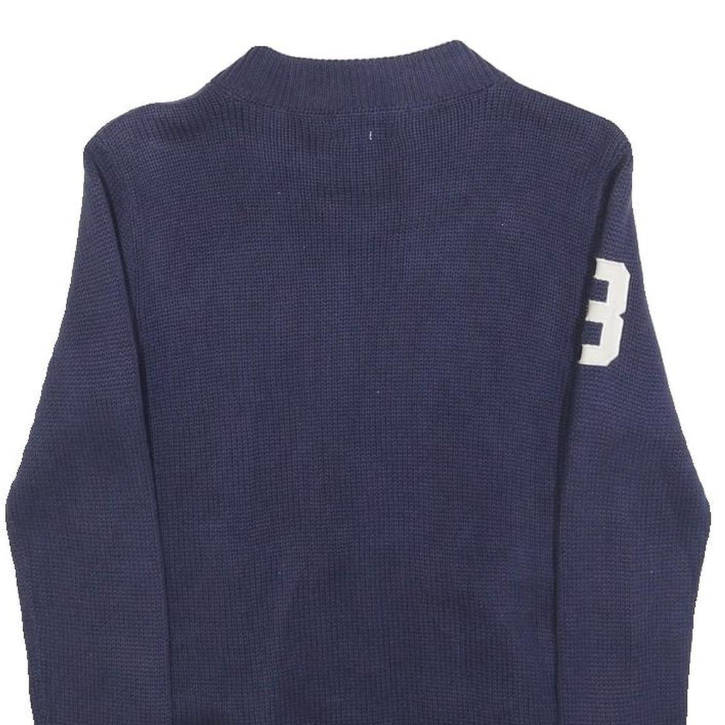 POLO RALPH LAUREN Girls Navy Patterned Jumper Crew Neck Basic Knit M Zip Front
