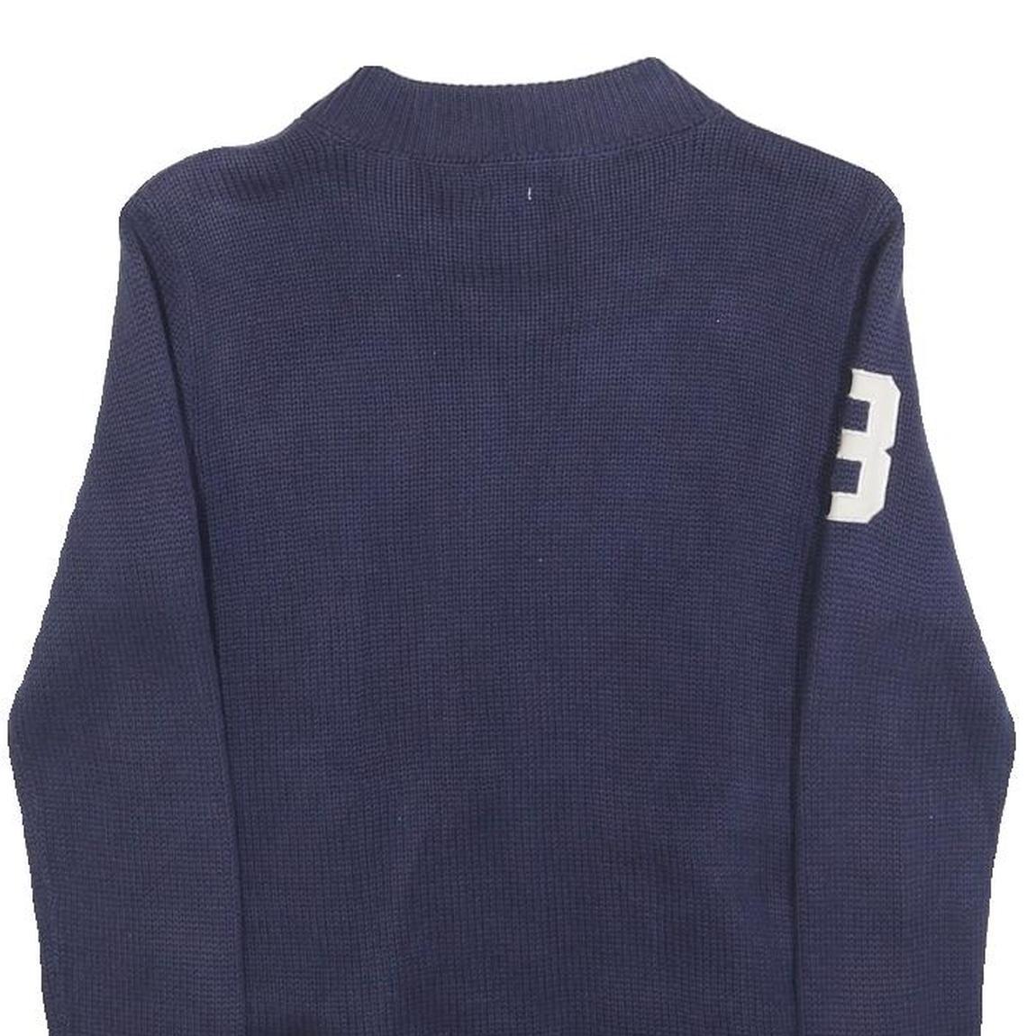 POLO RALPH LAUREN Girls Navy Patterned Jumper Crew Neck Basic Knit M Zip Front