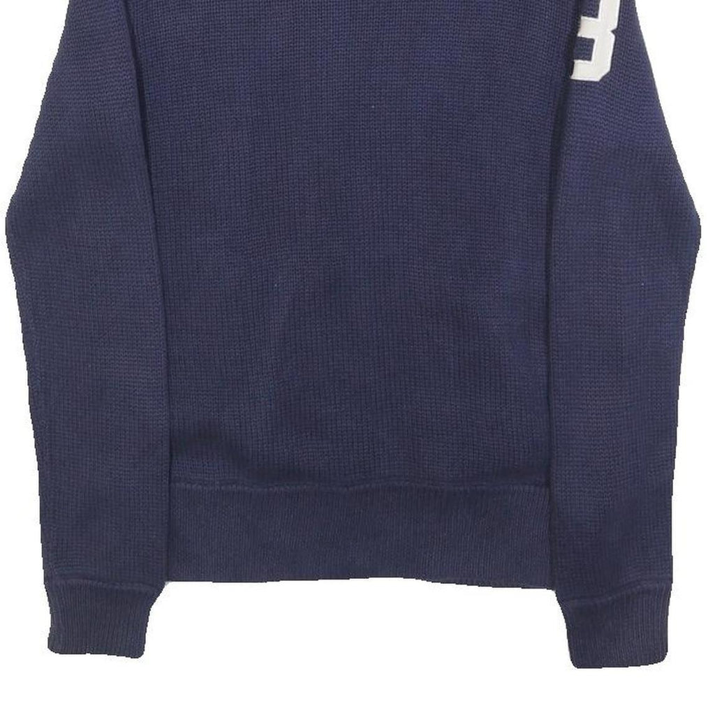 POLO RALPH LAUREN Girls Navy Patterned Jumper Crew Neck Basic Knit M Zip Front