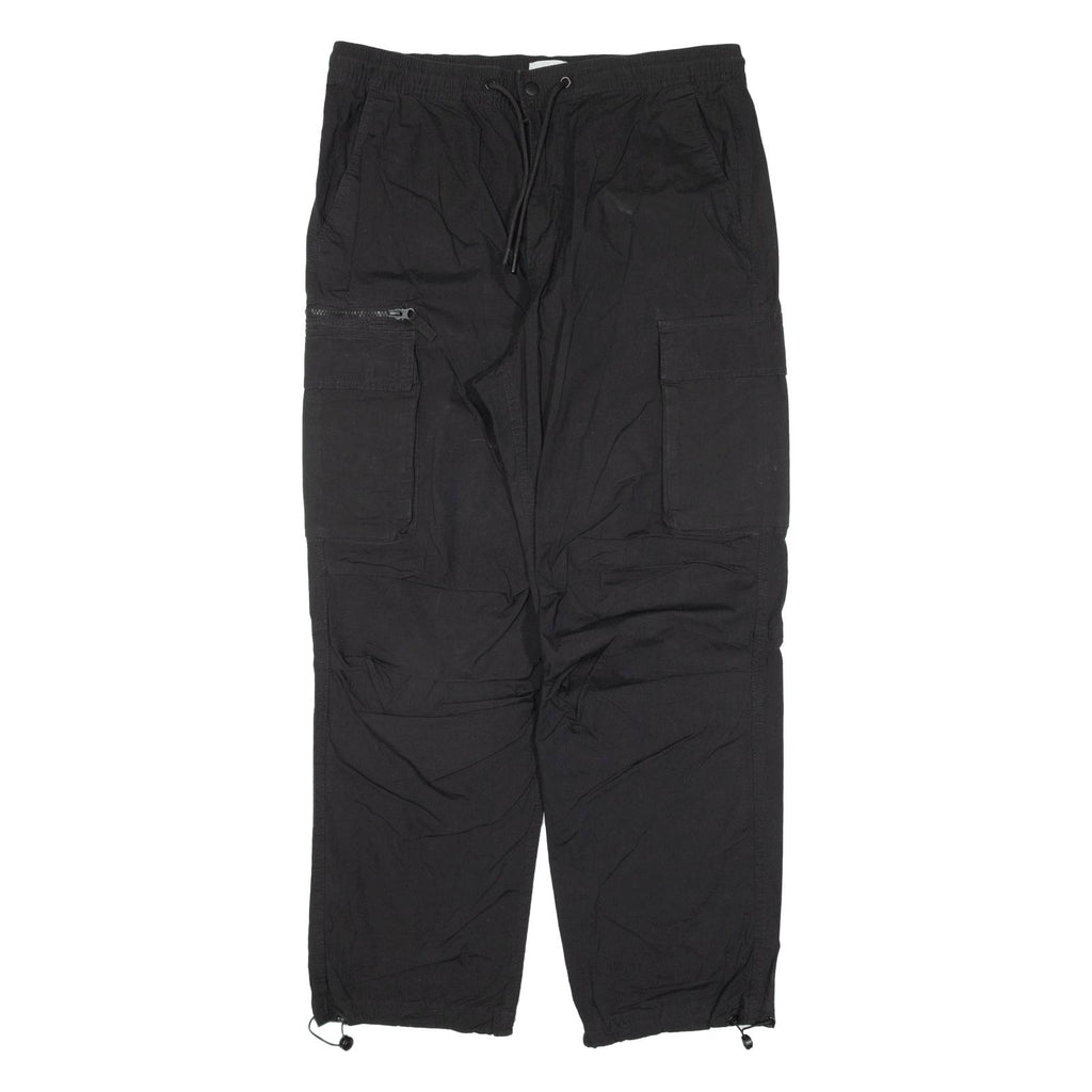 H&M Cargo Womens Trousers Black Relaxed Straight W33 L28