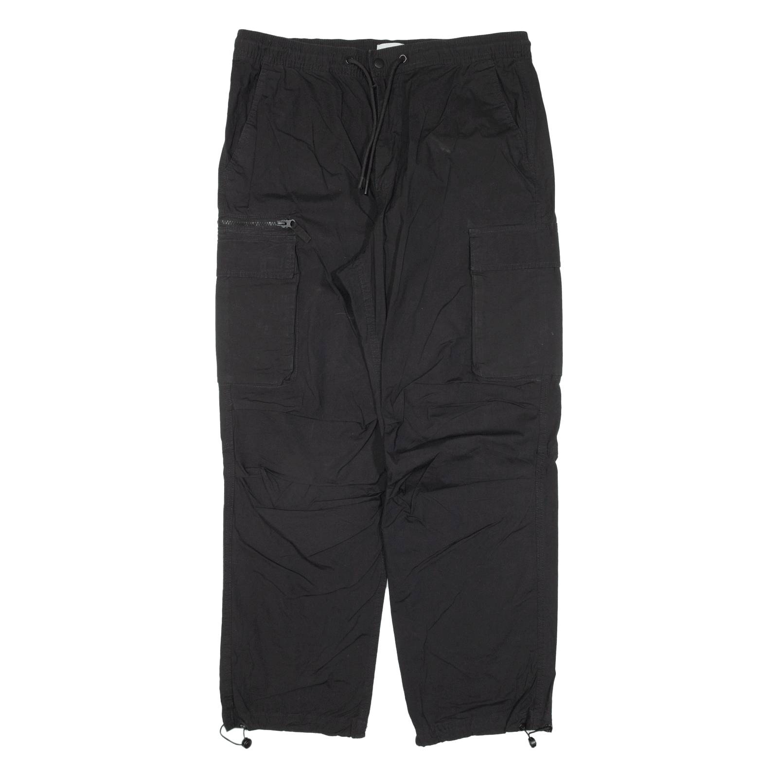H&M Cargo Womens Trousers Black Relaxed Straight W33 L28