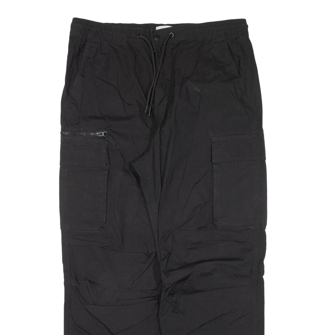 H&M Cargo Womens Trousers Black Relaxed Straight W33 L28