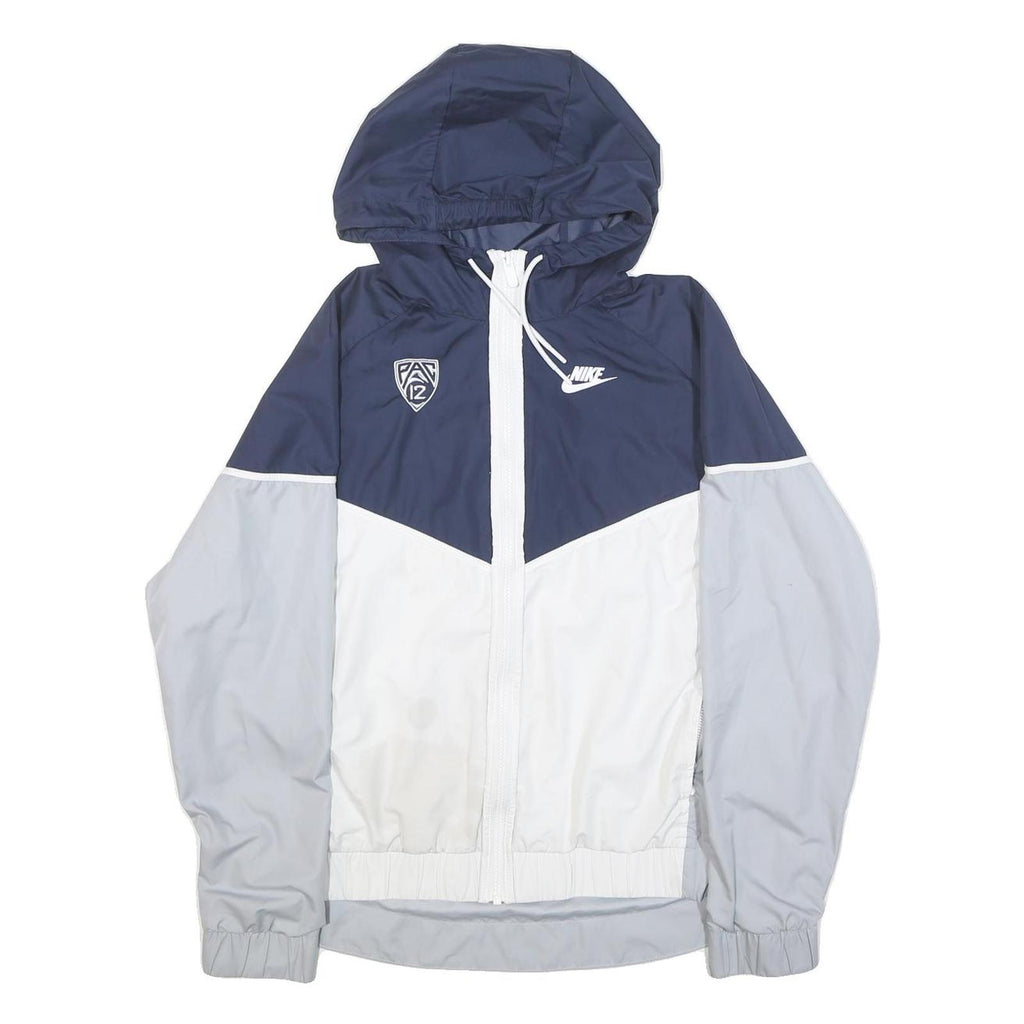 NIKE Womens Navy Blue & White Colourblock Hooded Jacket XL Polyester Zip