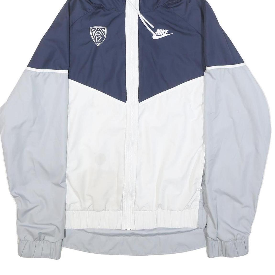 NIKE Womens Navy Blue & White Colourblock Hooded Jacket XL Polyester Zip