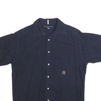 TOMMY HILFIGER Mens Navy Shirt M Embroidered Crest Cotton Button Front