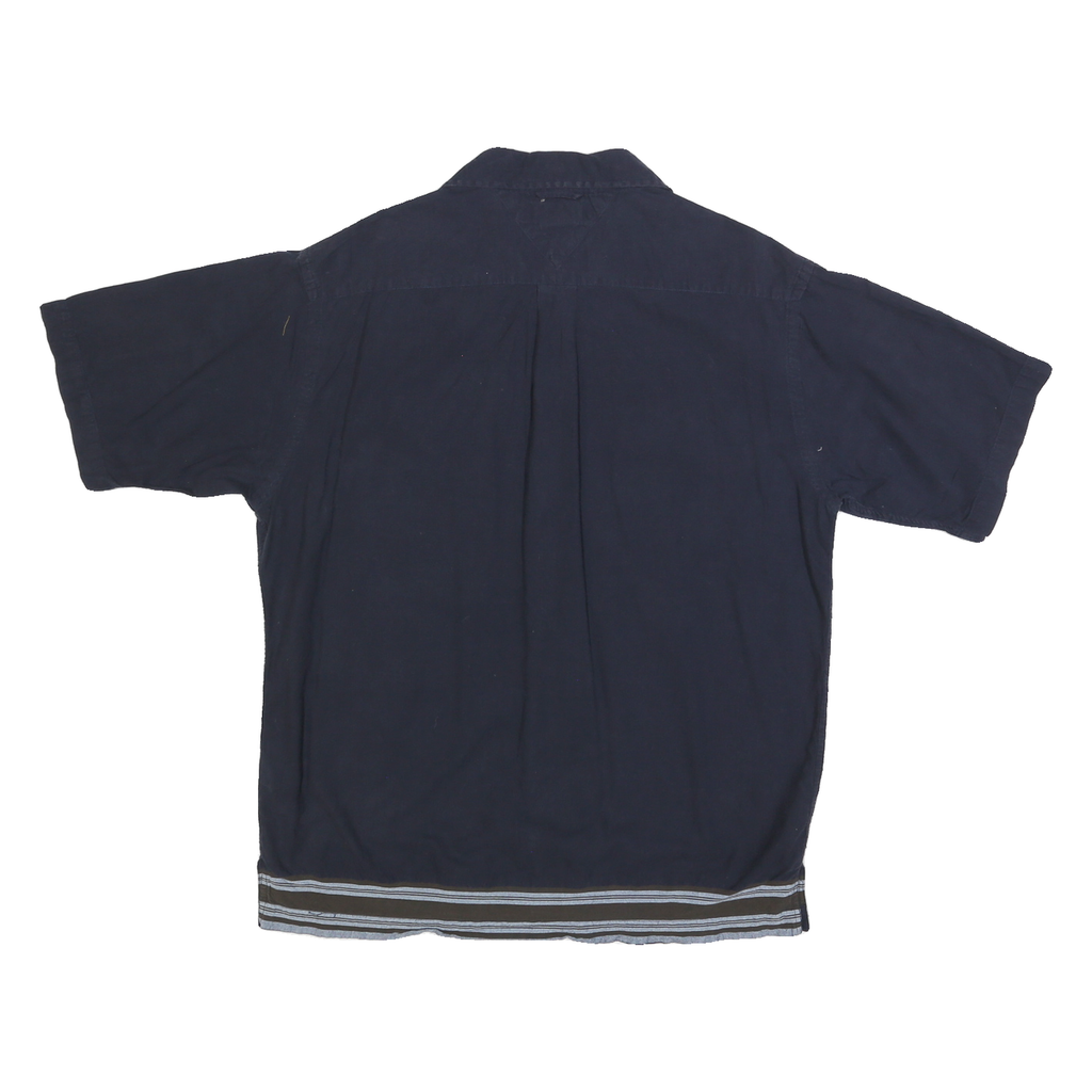 TOMMY HILFIGER Mens Navy Shirt M Embroidered Crest Cotton Button Front
