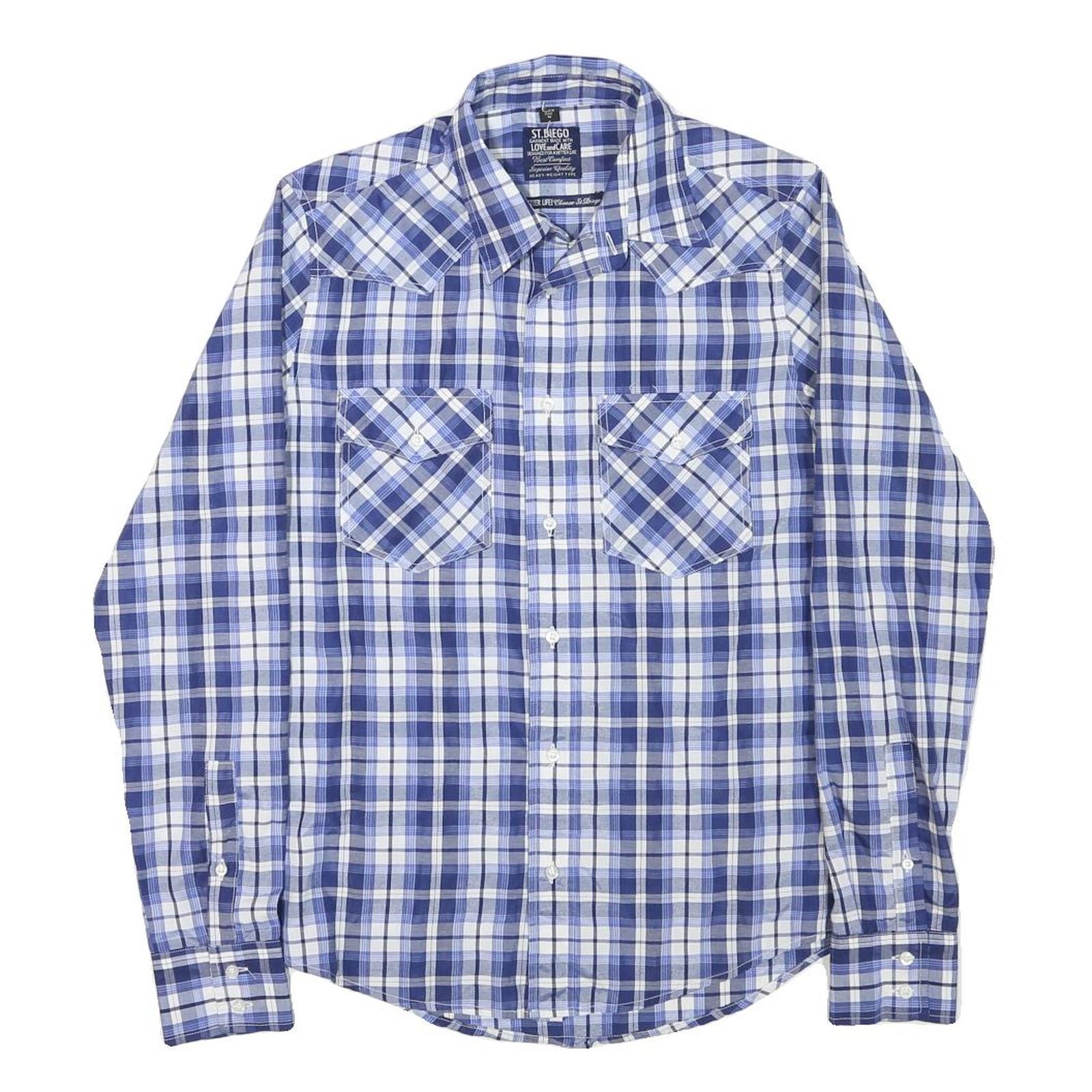 ST DIEGO Mens Blue & White Check Shirt M Casual Cotton Blend Long Sleeve