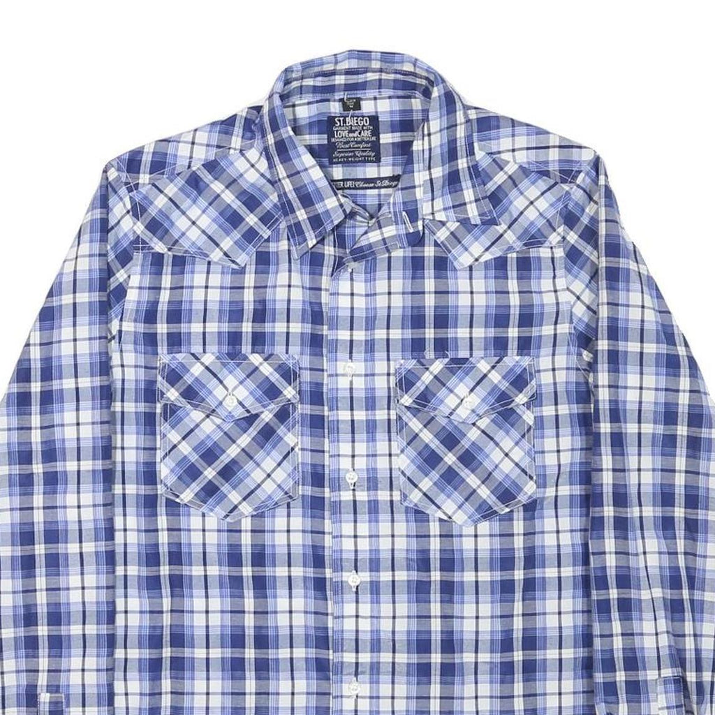 ST DIEGO Mens Blue & White Check Shirt M Casual Cotton Blend Long Sleeve