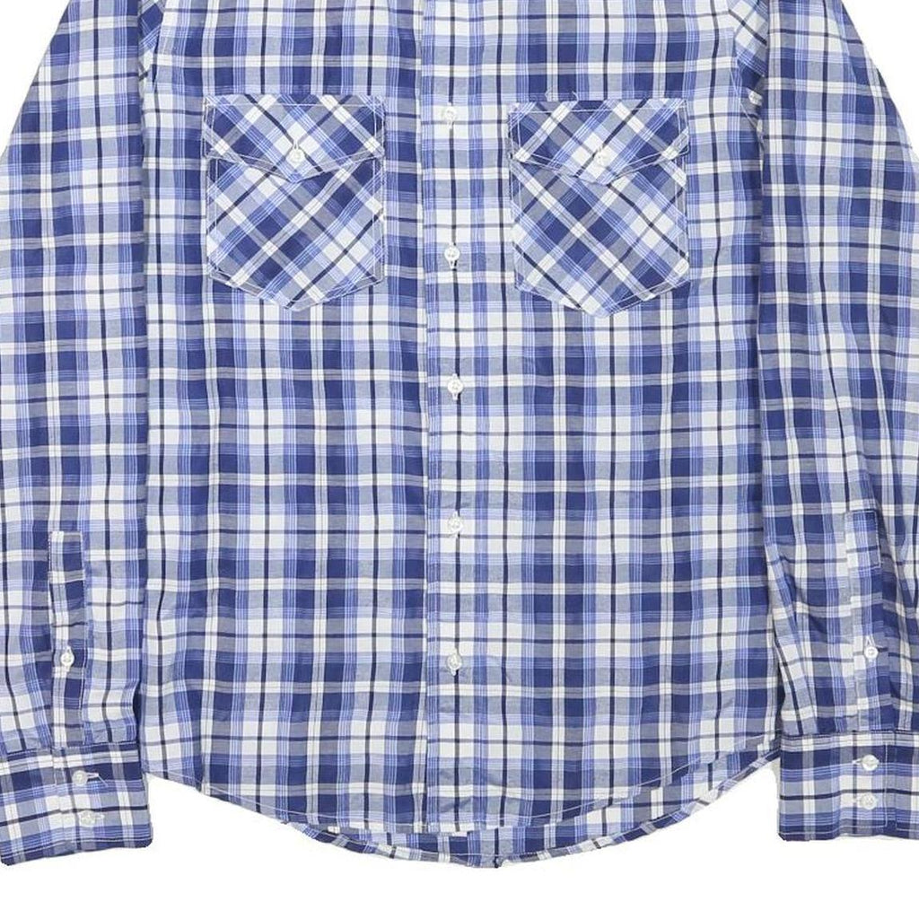 ST DIEGO Mens Blue & White Check Shirt M Casual Cotton Blend Long Sleeve