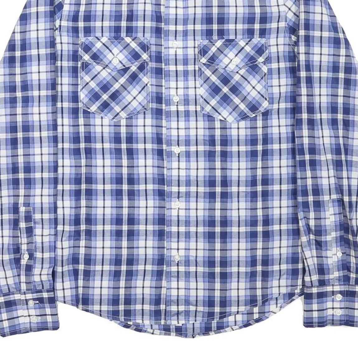 ST DIEGO Mens Blue & White Check Shirt M Casual Cotton Blend Long Sleeve