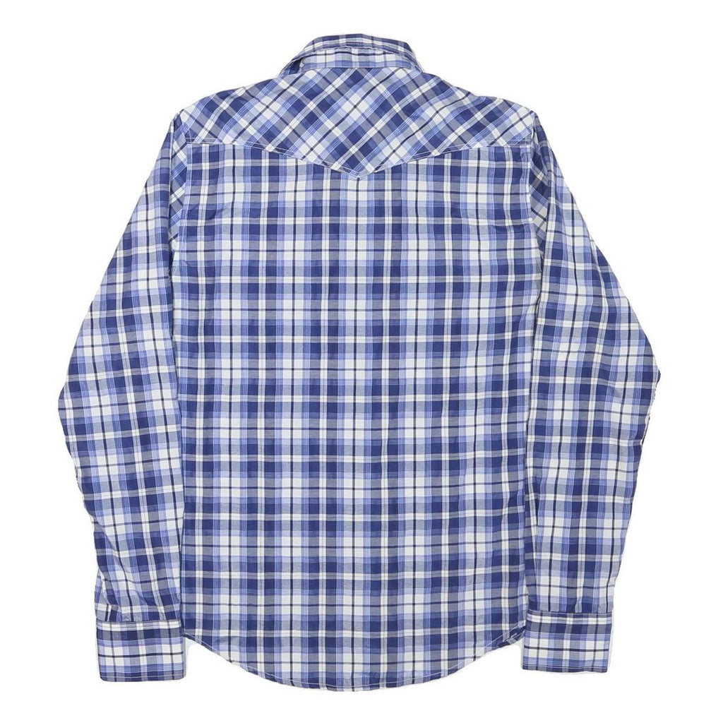ST DIEGO Mens Blue & White Check Shirt M Casual Cotton Blend Long Sleeve