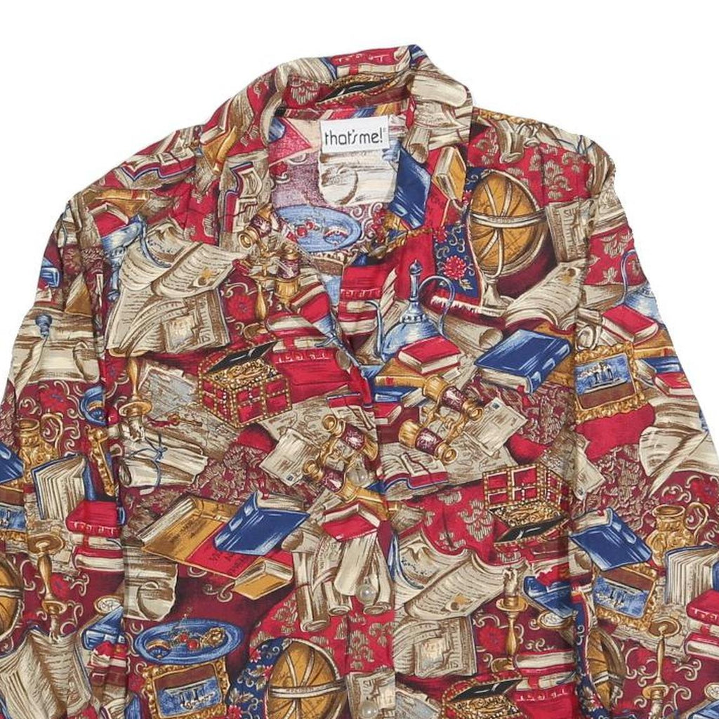 THATS ME Womens Red Printed Blouse Long Sleeve Collared M Vintage Style