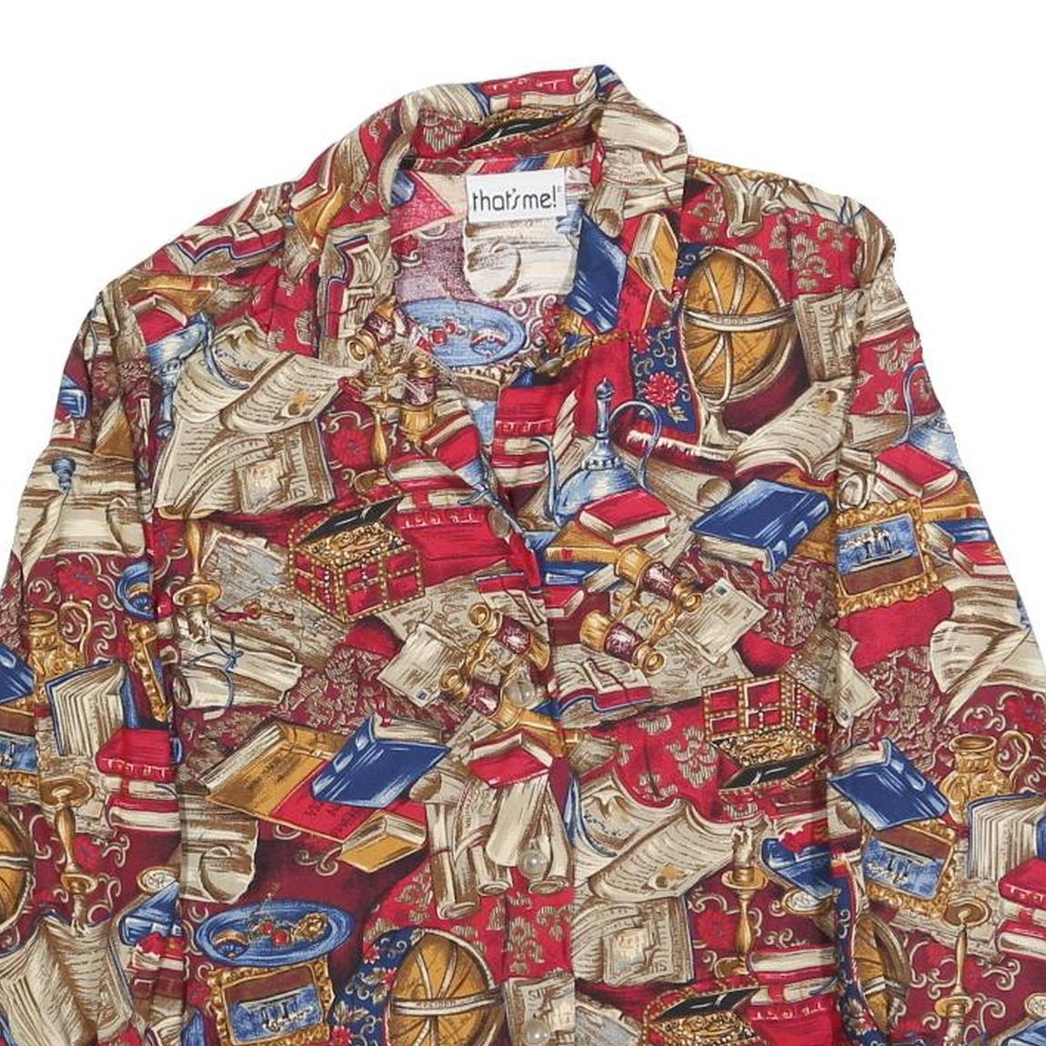 THATS ME Womens Red Printed Blouse Long Sleeve Collared M Vintage Style