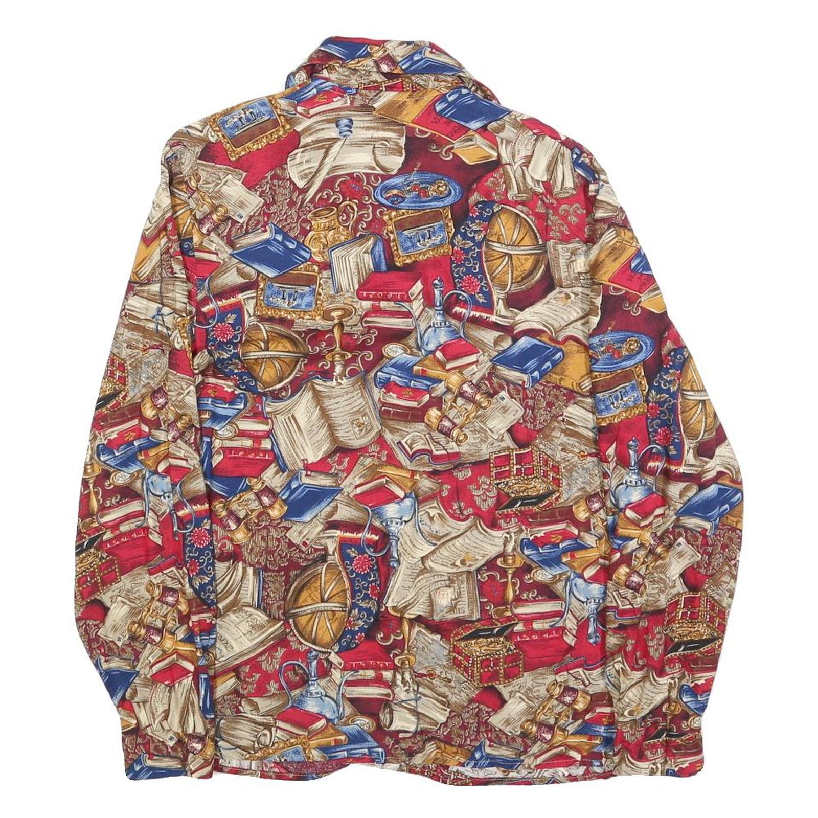 THATS ME Womens Red Printed Blouse Long Sleeve Collared M Vintage Style