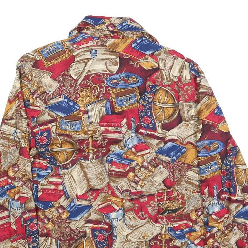 THATS ME Womens Red Printed Blouse Long Sleeve Collared M Vintage Style