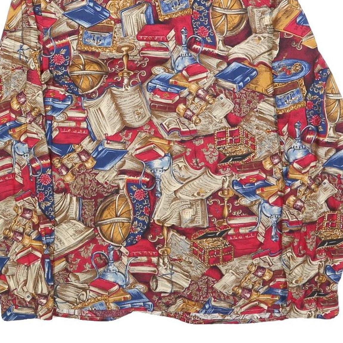 THATS ME Womens Red Printed Blouse Long Sleeve Collared M Vintage Style