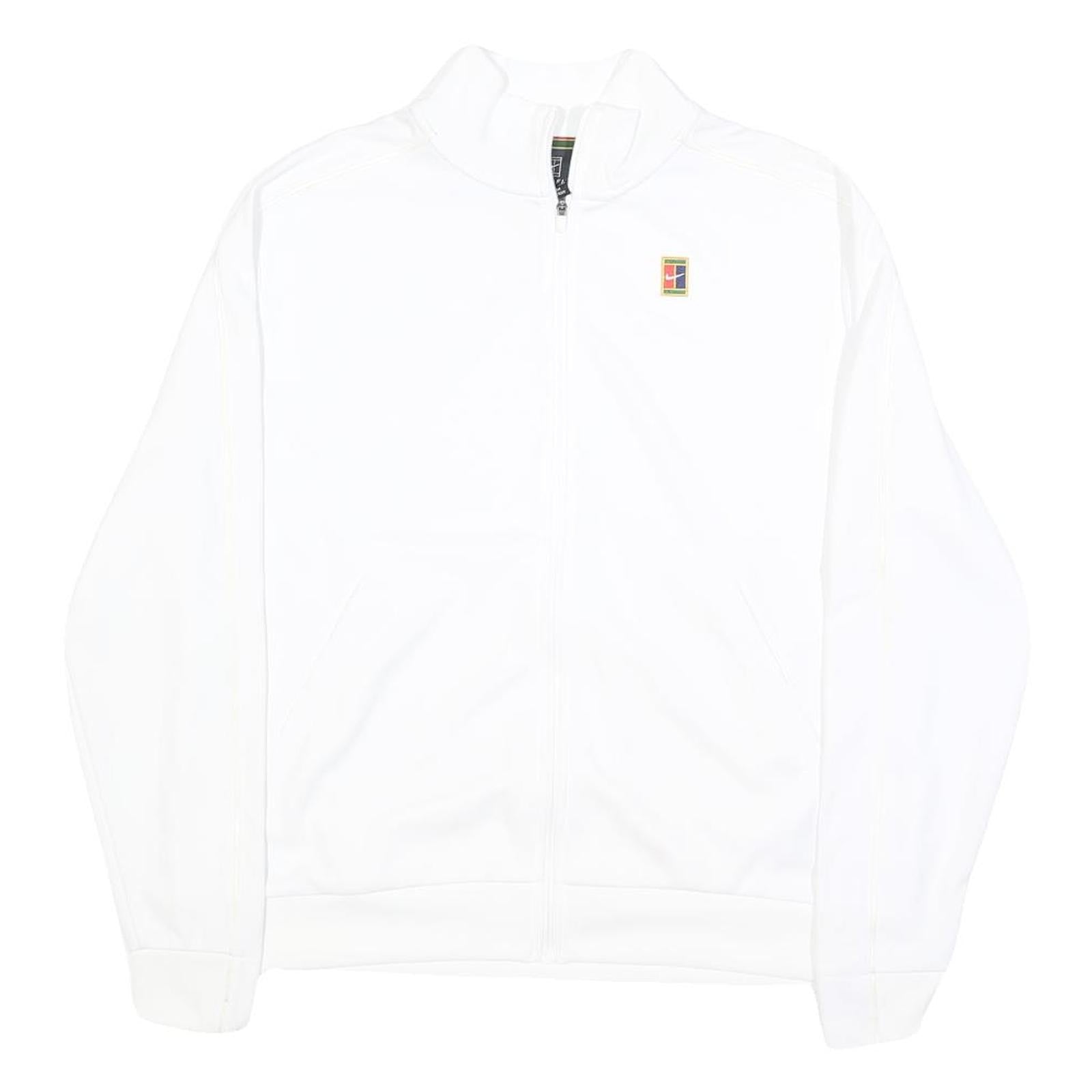 NIKE Court Womens White Jacket L Polyester Plain Zip Track Sportswear Casual