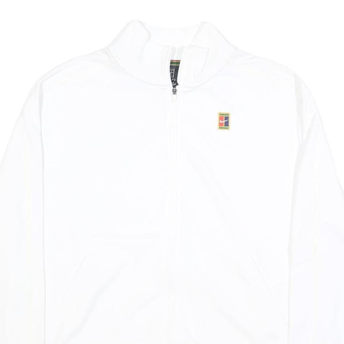 NIKE Court Womens White Jacket L Polyester Plain Zip Track Sportswear Casual