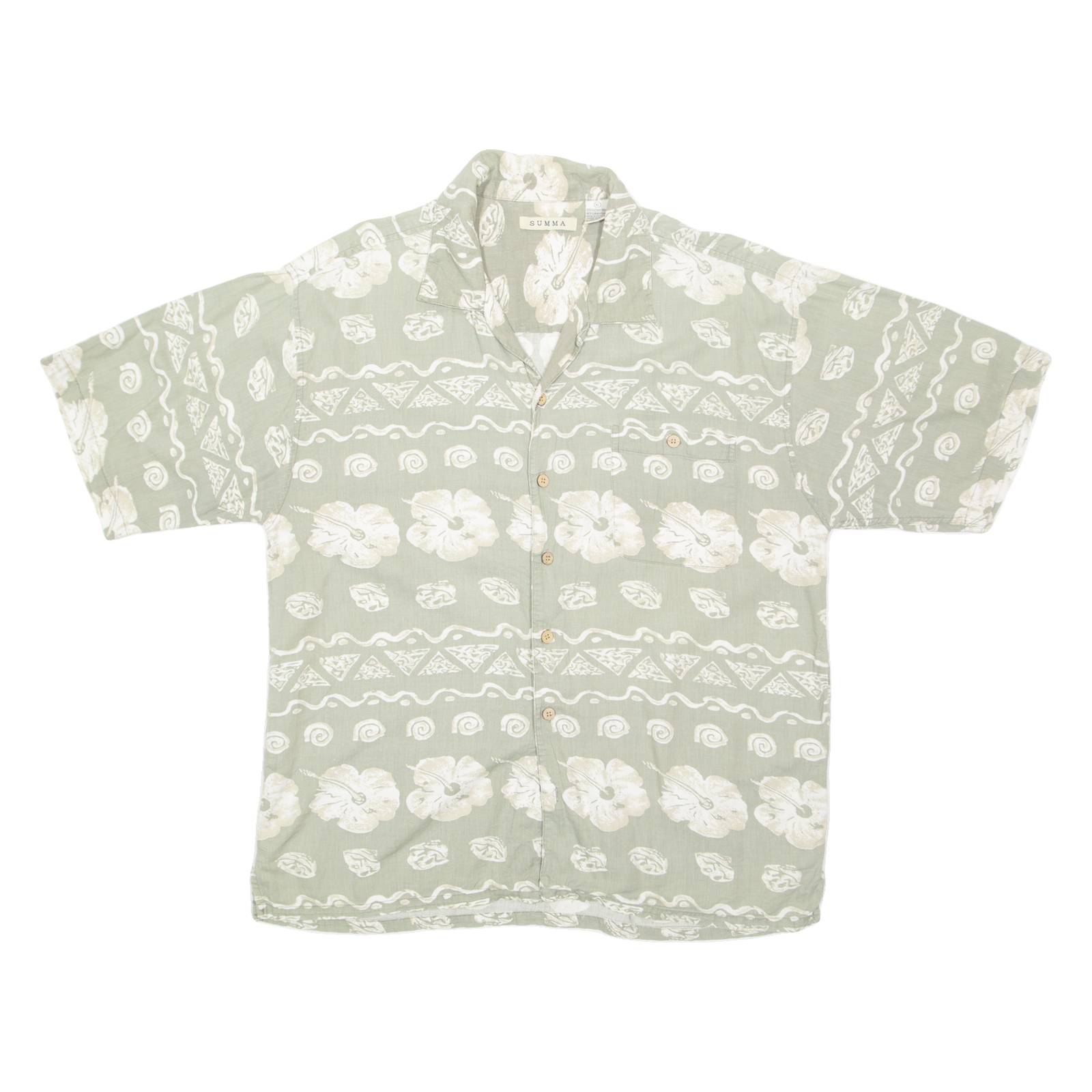 SUMMA Mens Hawaiian Shirt Green Floral XL