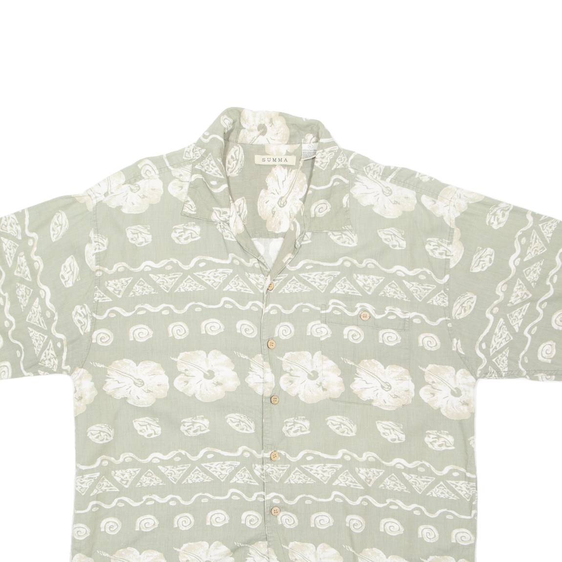 SUMMA Mens Hawaiian Shirt Green Floral XL