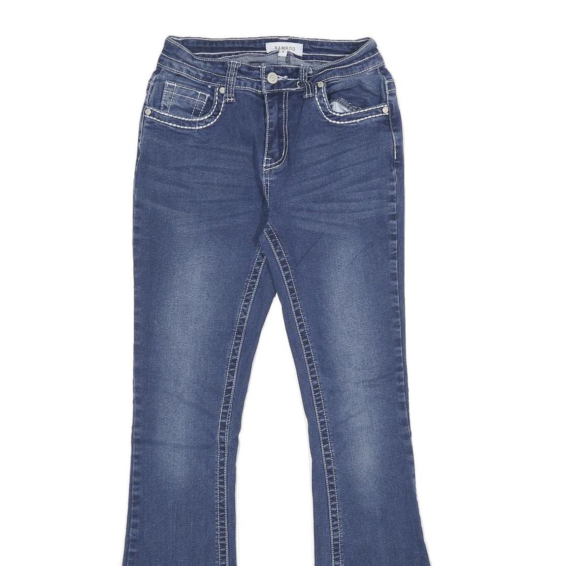 BAMBOO JEANS Womens Regular Fit Flared Denim Medium Blue W24 L32 Embellished