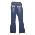 BAMBOO JEANS Womens Regular Fit Flared Denim Medium Blue W24 L32 Embellished