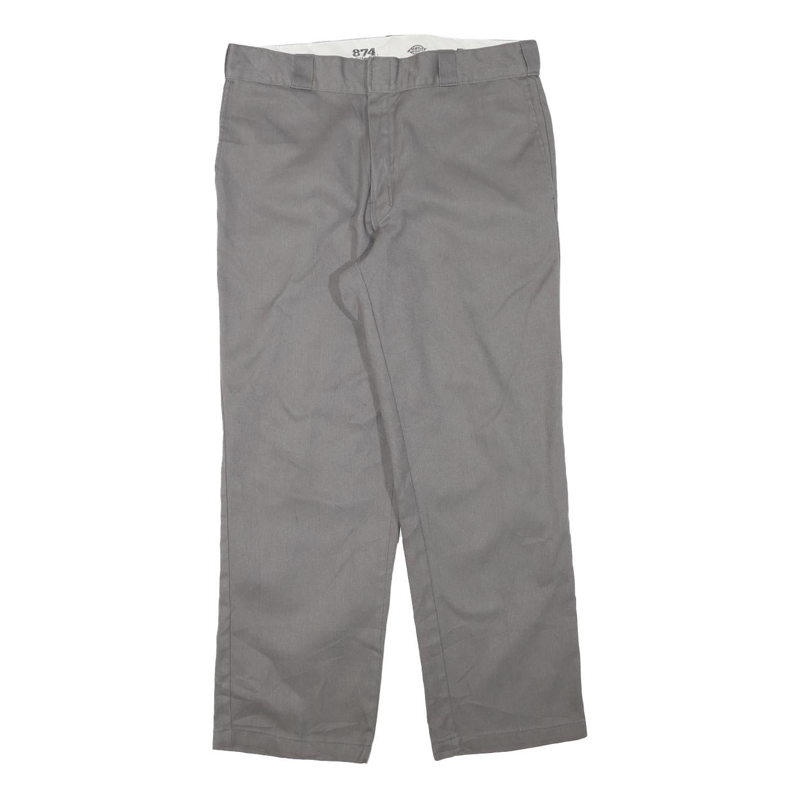 DICKIES Mens Cotton Blend Grey Regular Straight Trousers W34 L29 Workwear