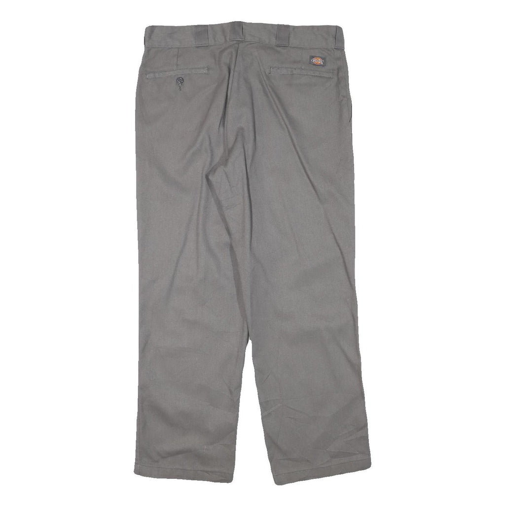 DICKIES Mens Cotton Blend Grey Regular Straight Trousers W34 L29 Workwear