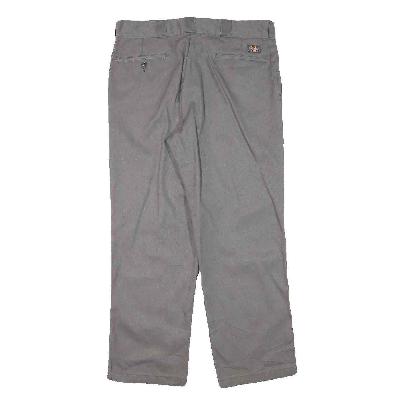DICKIES Mens Cotton Blend Grey Regular Straight Trousers W34 L29 Workwear