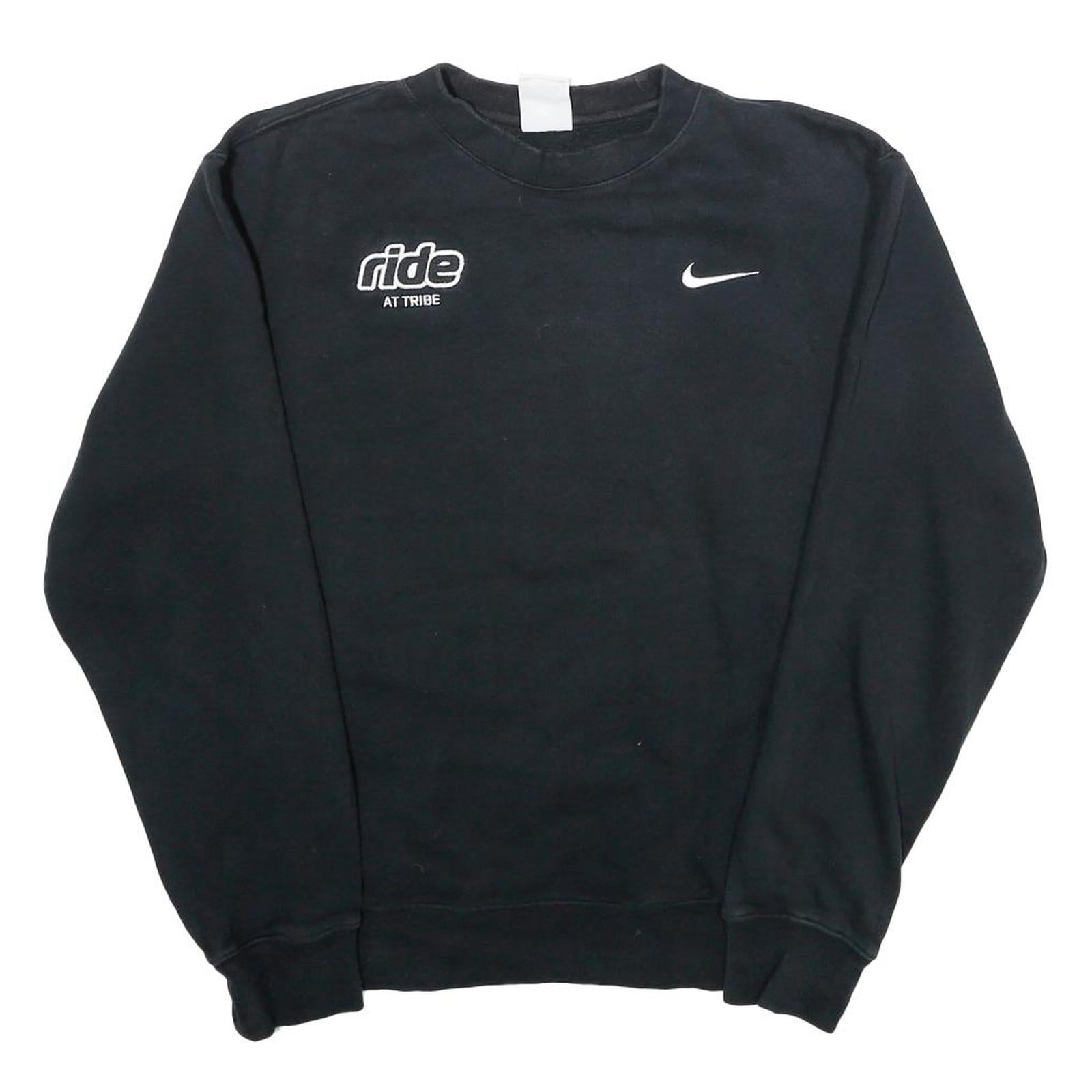 NIKE Mens Black Ride At Tribe Crew Neck S Sweatshirt Cotton Blend Casual