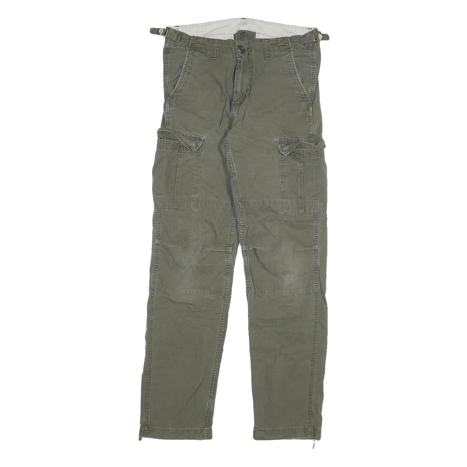 CARHARTT Mens Cotton Blend Green Regular Cargo Trousers W29 L32 Workwear Zip