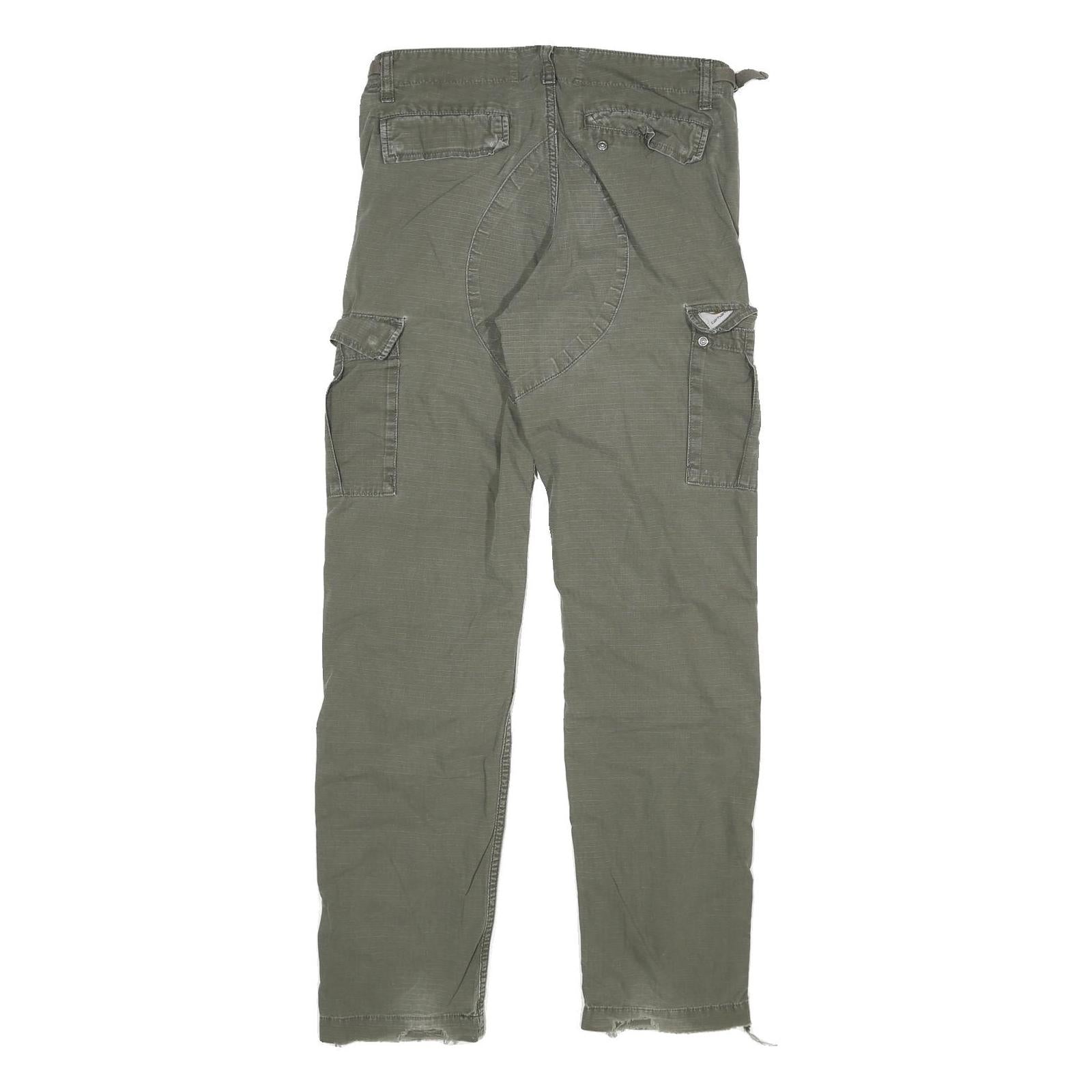 CARHARTT Mens Cotton Blend Green Regular Cargo Trousers W29 L32 Workwear Zip