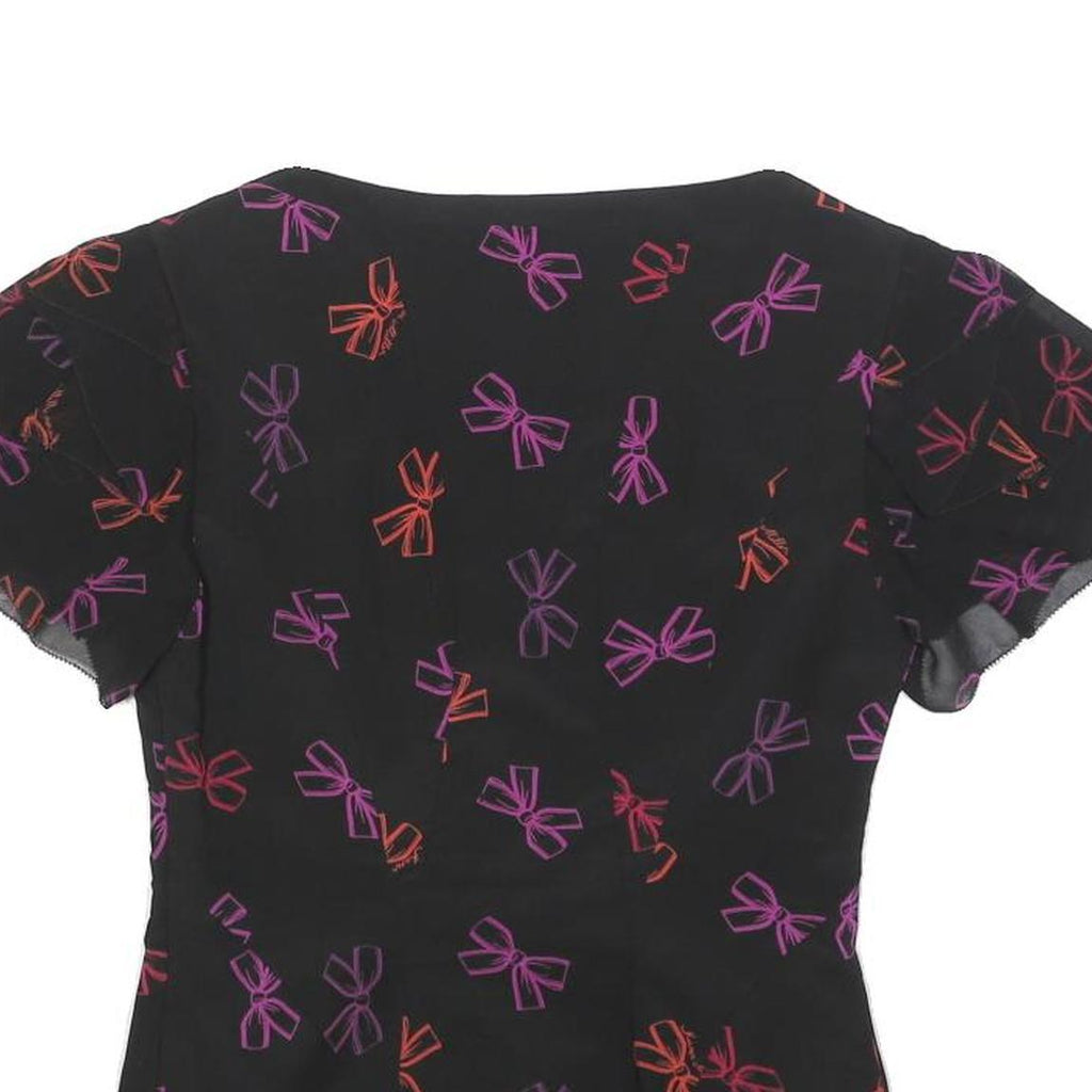 KAREN MILLEN Womens Black Red & Purple Printed Top Short Sleeve V-Neck UK 8 Silk
